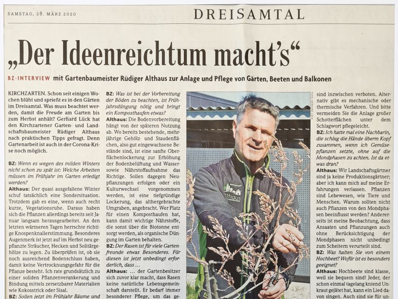 BZ-Interview zur Frühjahrspflege mit Rüdiger Althaus
