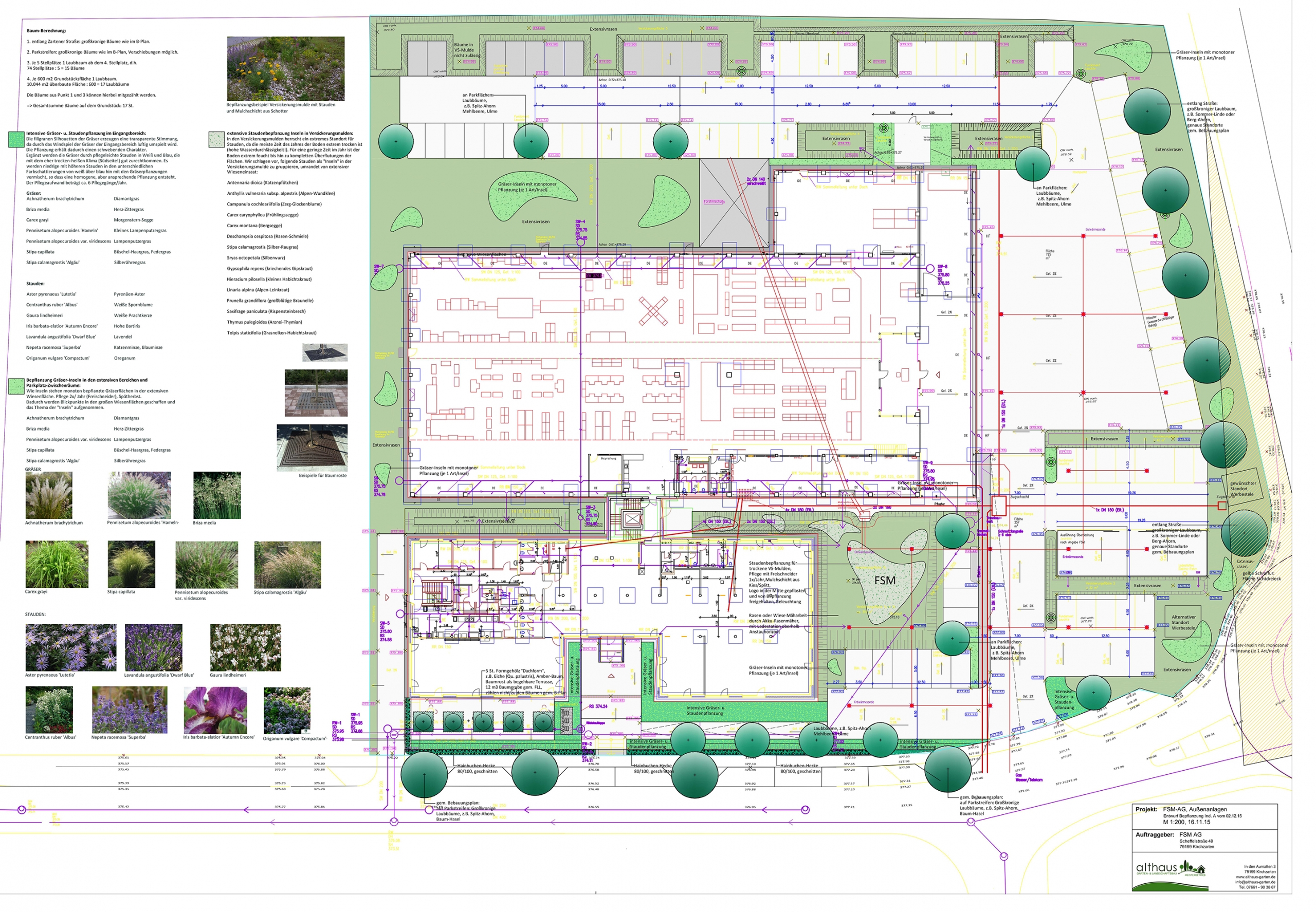 Industriegebäude- Grünplanung und Gestaltung der Vegetationsbereiche ...